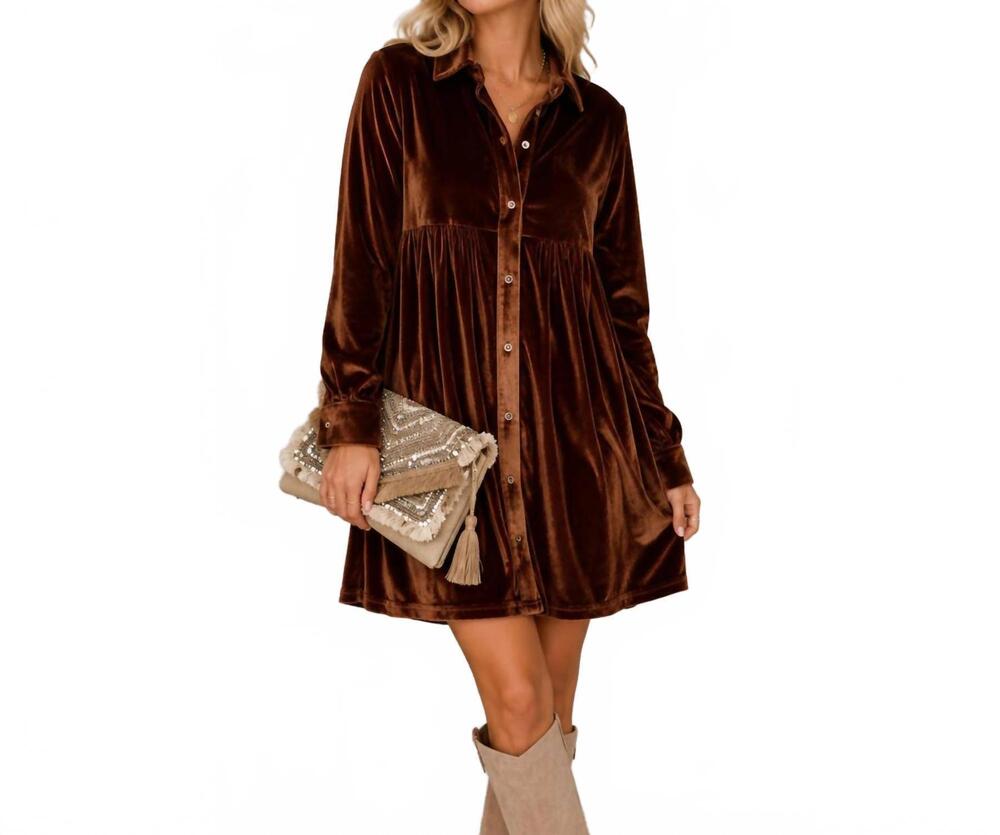 NEW LA MIEL velvet mini dress in autumn smoked topaz